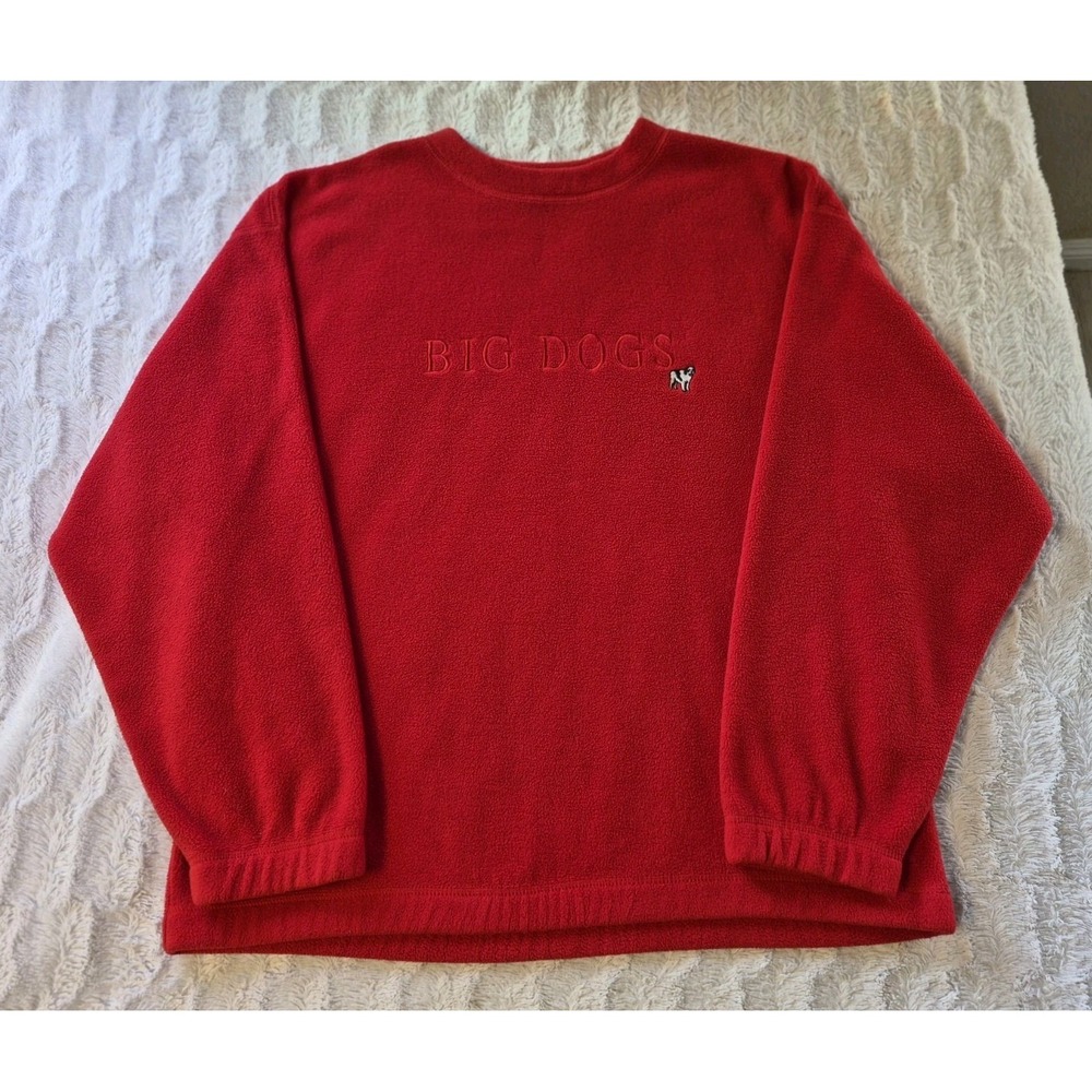 Vintage Big Dogs Crewneck Sweatshirt Men's Size Large 90s Red Fleece Embroidered